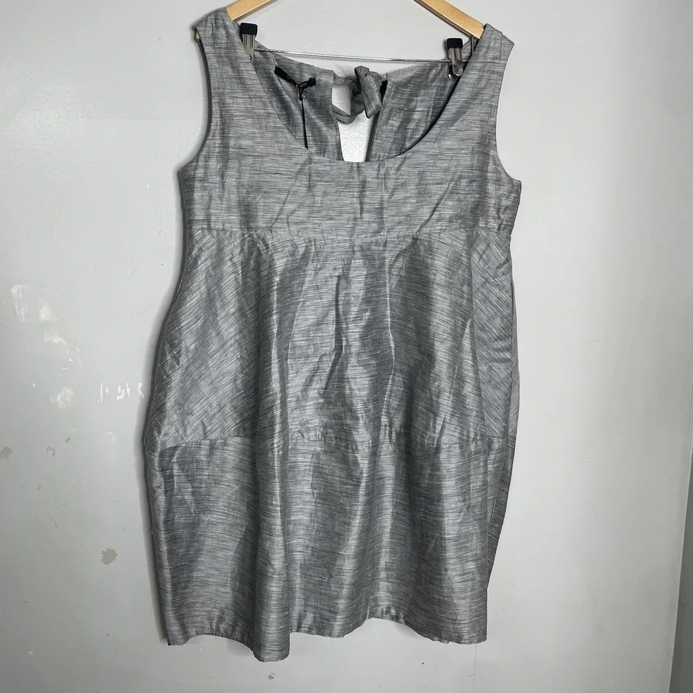 Nuovo Borgo Linen Blend Tie Back Tunic Dress Silver‎ Gray 44 Italy Large